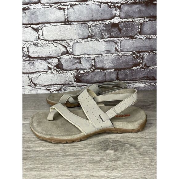 Merrell Aluminum Grey Suede Synthetic Toe Strap Foam Sandals Women Sz 9M US/40EU - Picture 9 of 16